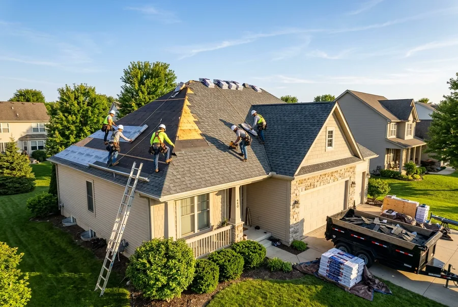 Roof & Nail roof replacement in progress in Germantown